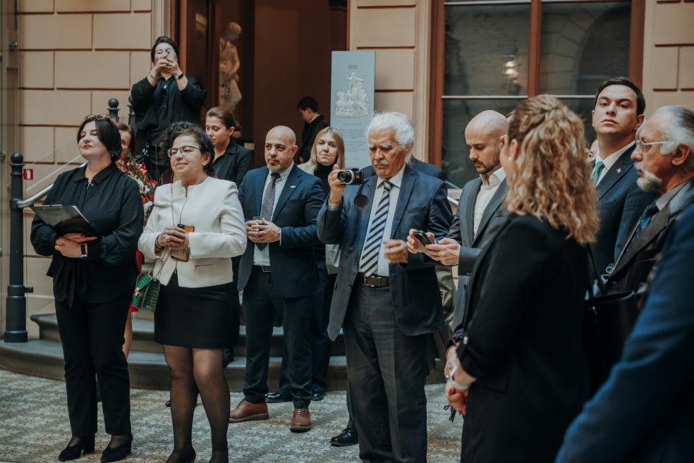 Guests watch the opening ceremony at the Art Museum RĪGAS BIRŽA.