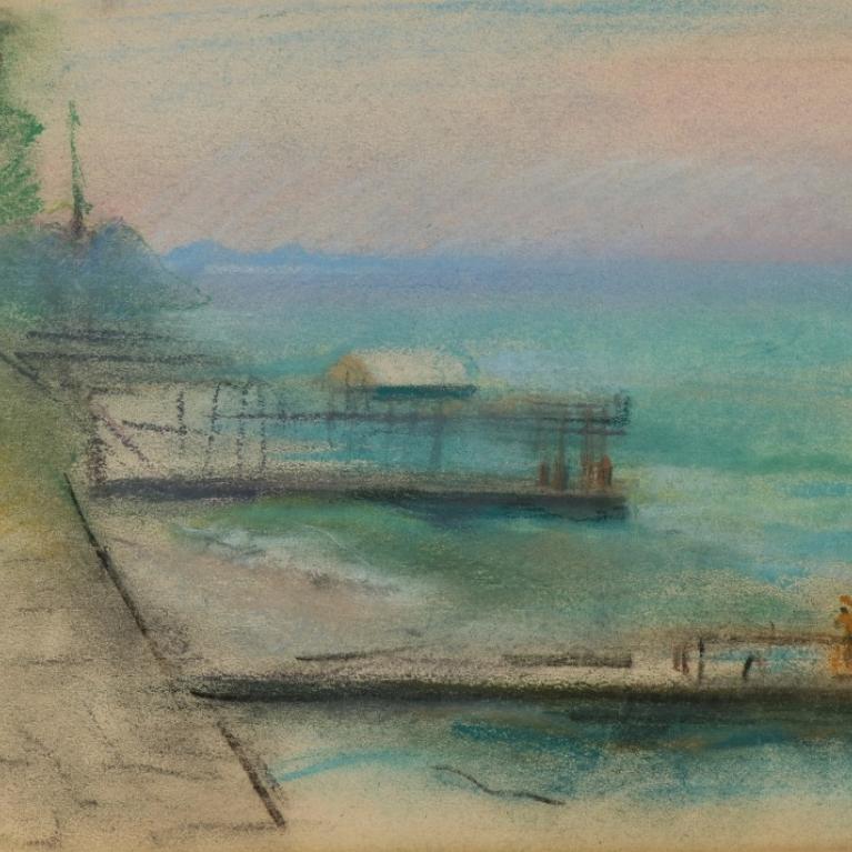 

Aleksandra Beļcova. Two Piers. From drawing album &ldquo;Caucasus&rdquo;. First half of the 1960&rsquo;s. Pastel on paper. Collection of the Romans Suta and Aleksandra Beļcova Museum. Photo: Normunds Brasliņ&scaron;





