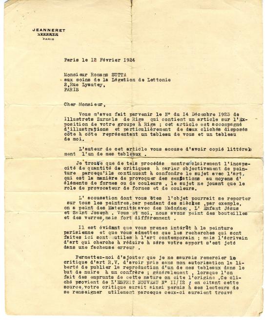 Typewritten French letter on yellowed paper with fold lines, dated Paris 12 February 1924.