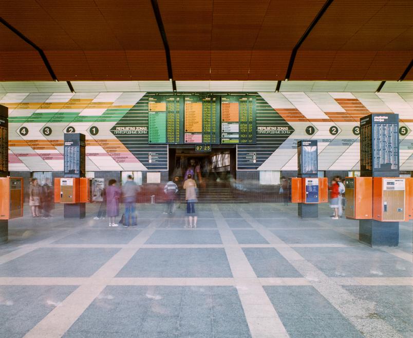 A colorful signboard at the railway station.