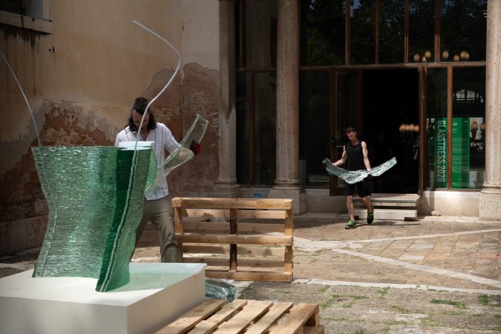 Installation of Ernests Vītiņ&scaron;&rsquo;s environmental object Nefertiti (2025) at the GLASSTRESS 2026 exhibition in Venice. Photo: Linda Vītiņa