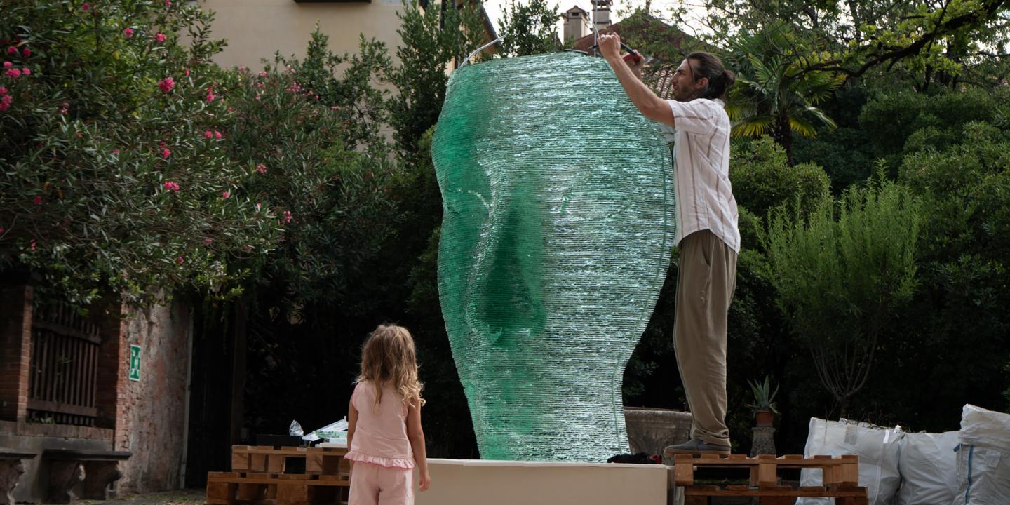 Installation of Ernests Vītiņ&scaron;&rsquo;s environmental object Nefertiti (2025) at the GLASSTRESS 2026 exhibition in Venice. Photo: Linda Vītiņa
