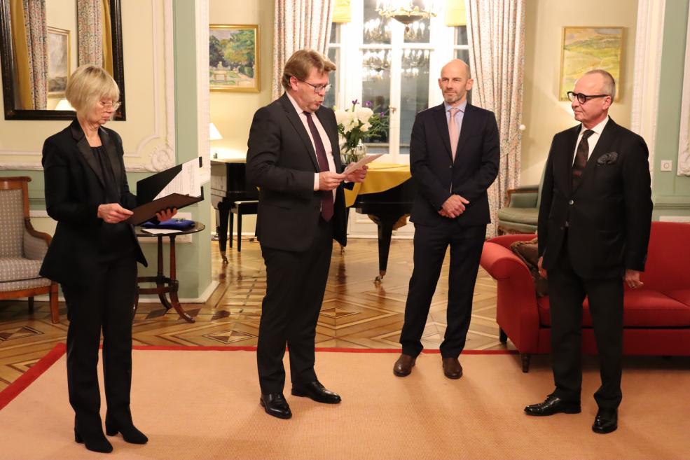 Francijas Nacionālā ordeņa mākslā un literatūrā apbalvojuma pasākums.&nbsp;Foto: Francijas vēstniecība Latvijā | Zane Briedīte