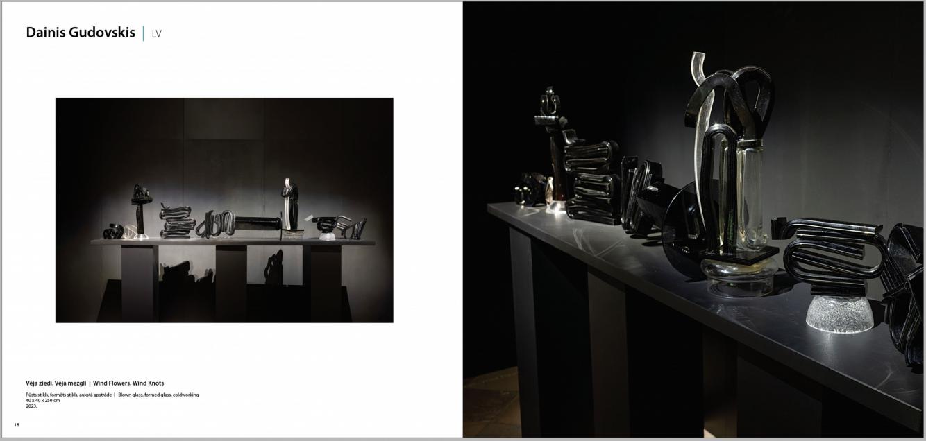 Baltijas mūsdienu stikla mākslas izstādes &ldquo;Slāņi&rdquo; kataloga atvērums. 2026. Dizains: Linda Lūse