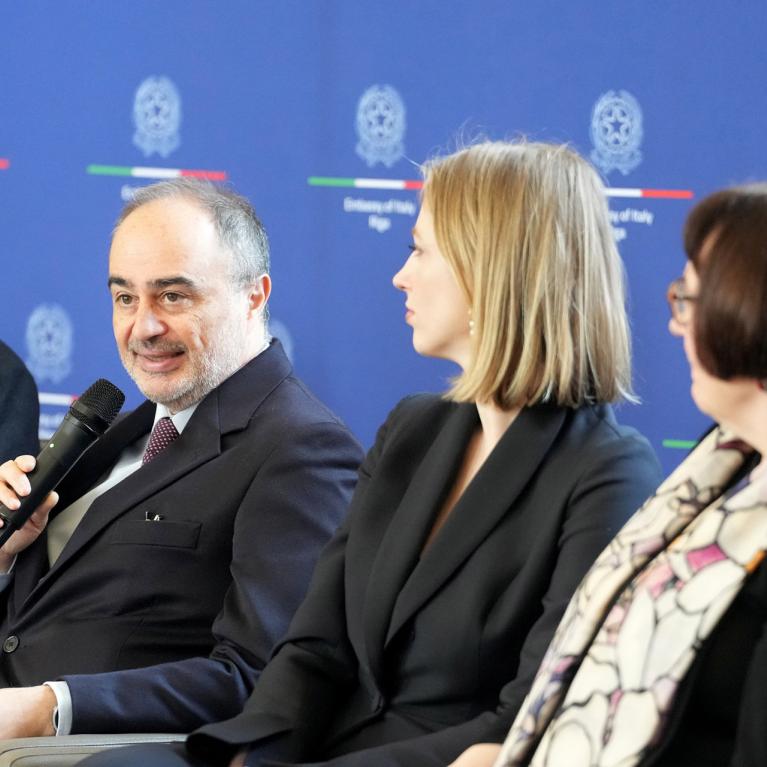 Preses konference Latvijas Nacionālajā mākslas muzejā 06.03.2025., kurā prezentēja divas nozīmīgas izstādes no Itālijas. Foto: Edijs Pālens / LETA