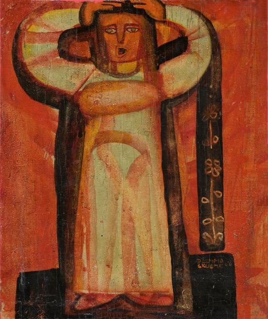 Džemma Skulme. Small Caryatid (Abrene). 1966. Watercolour and varnish on wood. Zuzāns Collection. Photo: Normunds Brasliņ&scaron;