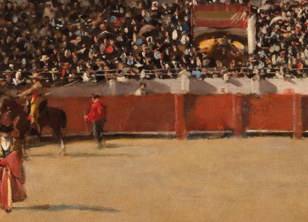 Artwork with a scene from a bullfight in Spain.