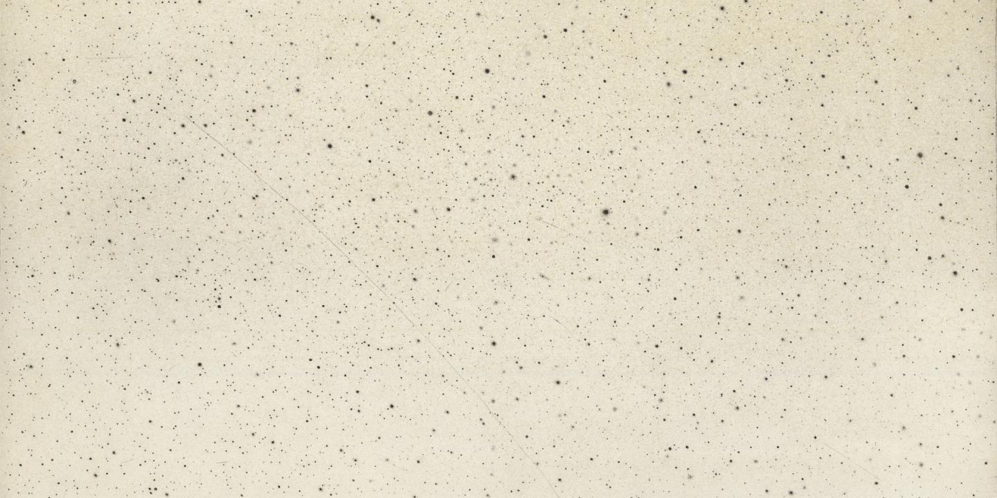 A light cream-colored background with a fine, uneven scatter of dark speckles, resembling a starry sky or a dusty surface.