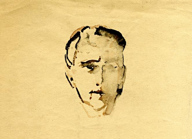 Portrait drawn with ink on paper.