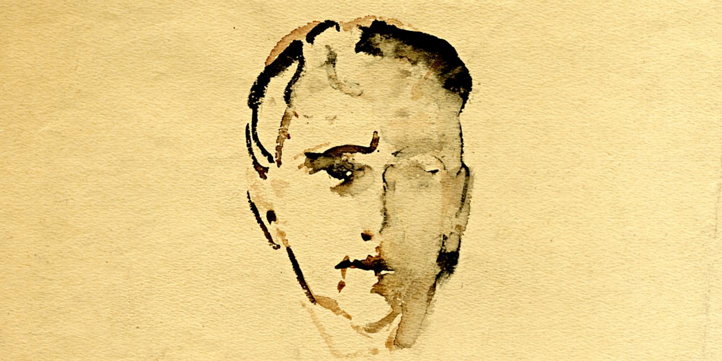 Portrait drawn with ink on paper.