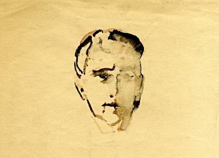 Portrait drawn with ink on paper.