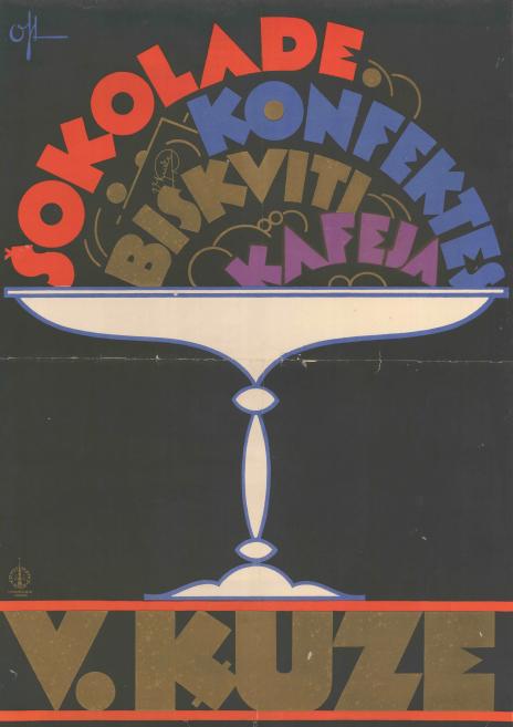 Oskars &Scaron;teinbergs. V.&nbsp;Ķuze Chocolate. 1930s. Printed poster. Collection of the National Library of Latvia. Scan