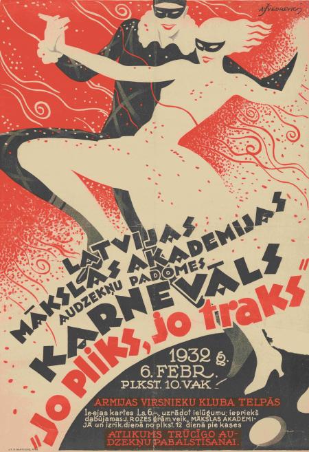 Alfrēds &Scaron;vedrēvics. Carnival &ldquo;As Naked, As Mad&rdquo;. 1932. Printed poster. Collection of the National Library of Latvia. Scan