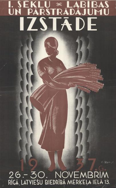 Eduards Dzenis. 1st Exhibition of Seeds, Grains, and Their Products. 1937. Printed poster. Zuzeum Collection. Scan