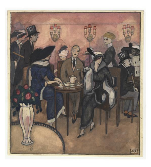 Jāzeps Grosvalds. Pie Rumpelmaiera. 1912. Papīrs, akvarelis, gua&scaron;a, tu&scaron;a, zīmulis. LNMM kolekcija