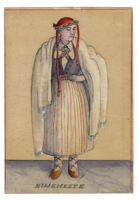 Jāzeps Grosvalds. Rūjeniete. 1914-1915. Kartons, akvarelis, zīmulis, gua&scaron;a. LNMM kolekcija