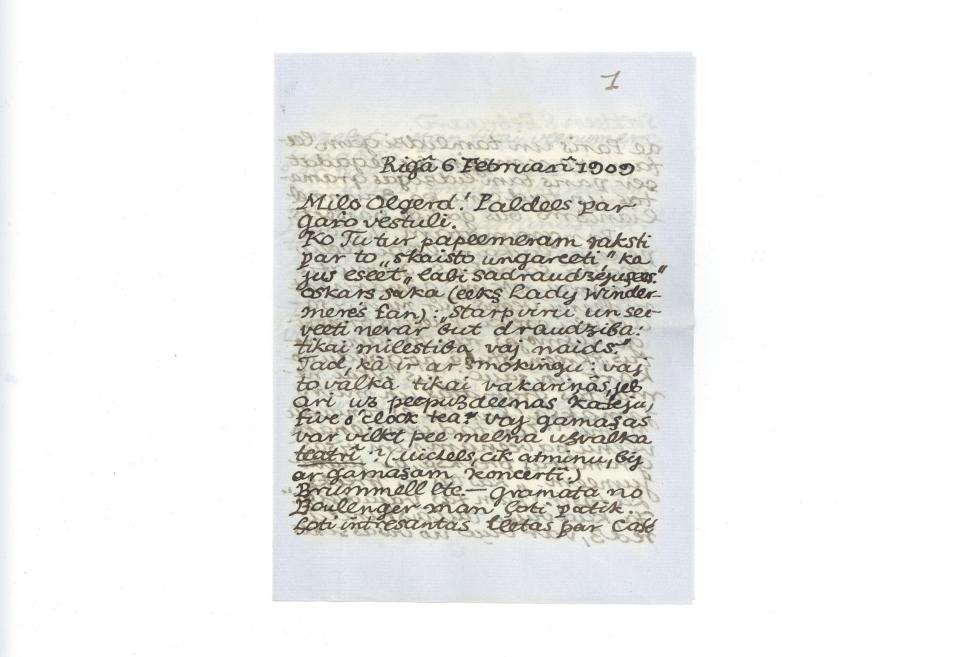 Jāzeps Grosvalds. Vēstule Oļģerdam Grosvaldam. 06.02.1909. Papīrs, rokraksts. LNMM kolekcija
