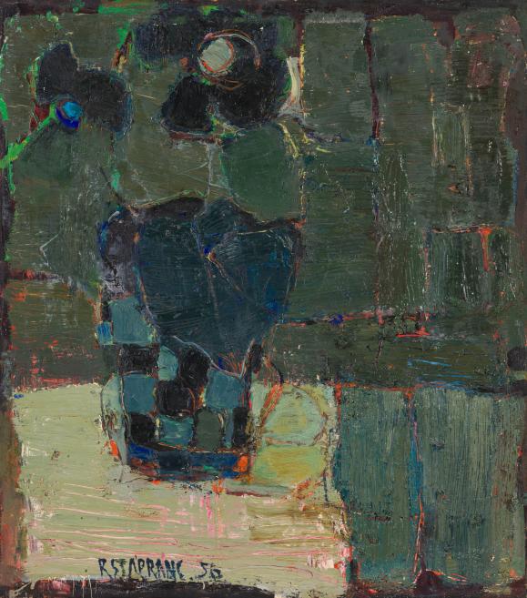 Raimonds Staprans. Still Life / Green Vase. 1956. Oil on canvas, &nbsp;56 x 64 cm. Family collection