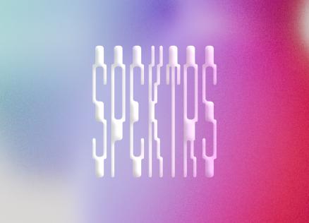 Abstract graphic with a white vertical line pattern on a blue, purple, and red gradient background.