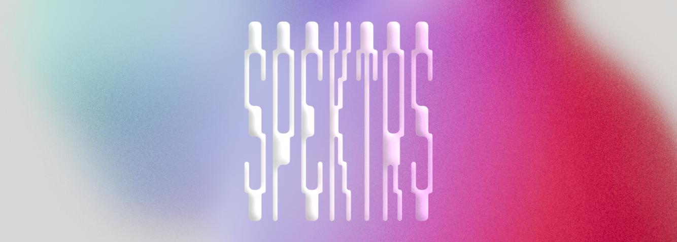 Abstract graphic with a white vertical line pattern on a blue, purple, and red gradient background.