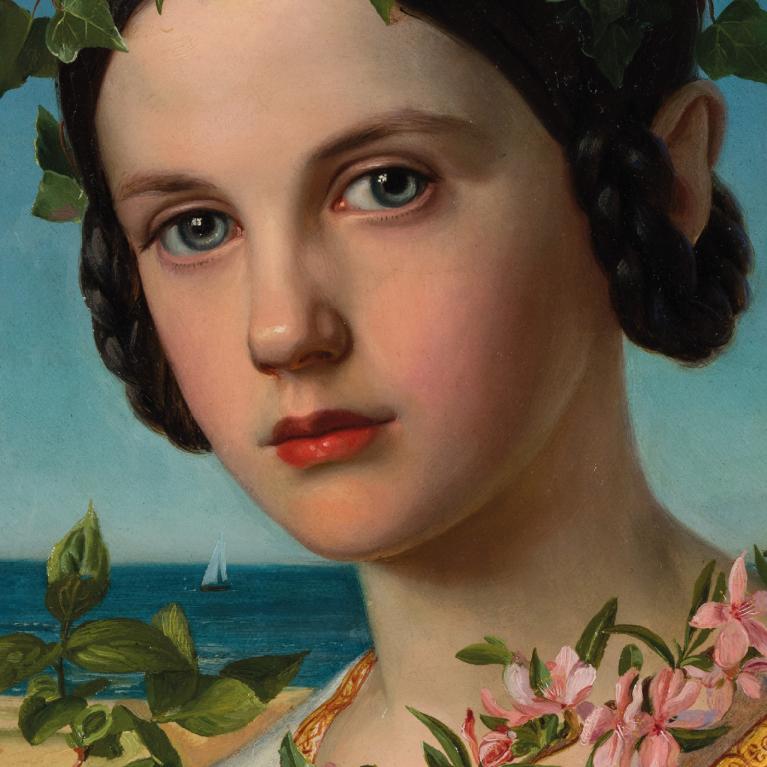 Romantic portrait of a girl with flowers.