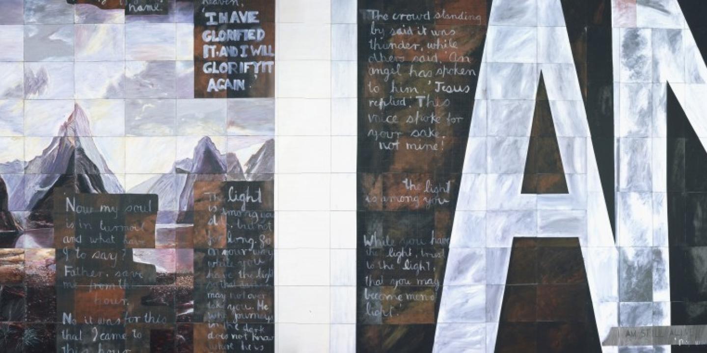 Imants Tillers. Pārtraukums. 1987. Kartons, audekls, sintētiska polimērkrāsa, gua&scaron;a, eļļas krītiņi. Uz 190 kartoniem. Nr. 14278&ndash;14466. 254 x 724 cm. Oklendas mākslas galerijas &ldquo;Toi o Tāmaki&rdquo; kolekcija, Jaunzēlande. Foto: Fenn Hinchcliffe