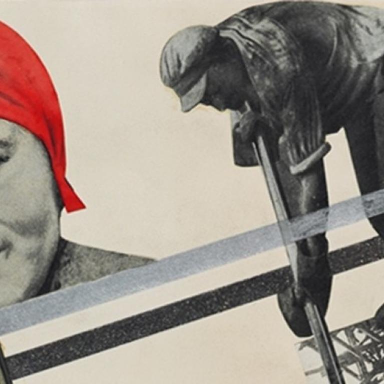 Gustavs Klucis. On the front of socialist construction. Design for poster. 1927&ndash;1928. Photomontage, collage, gouache, pencil, charcoal, Indian ink and aluminium powder on paper. LNMA collection.