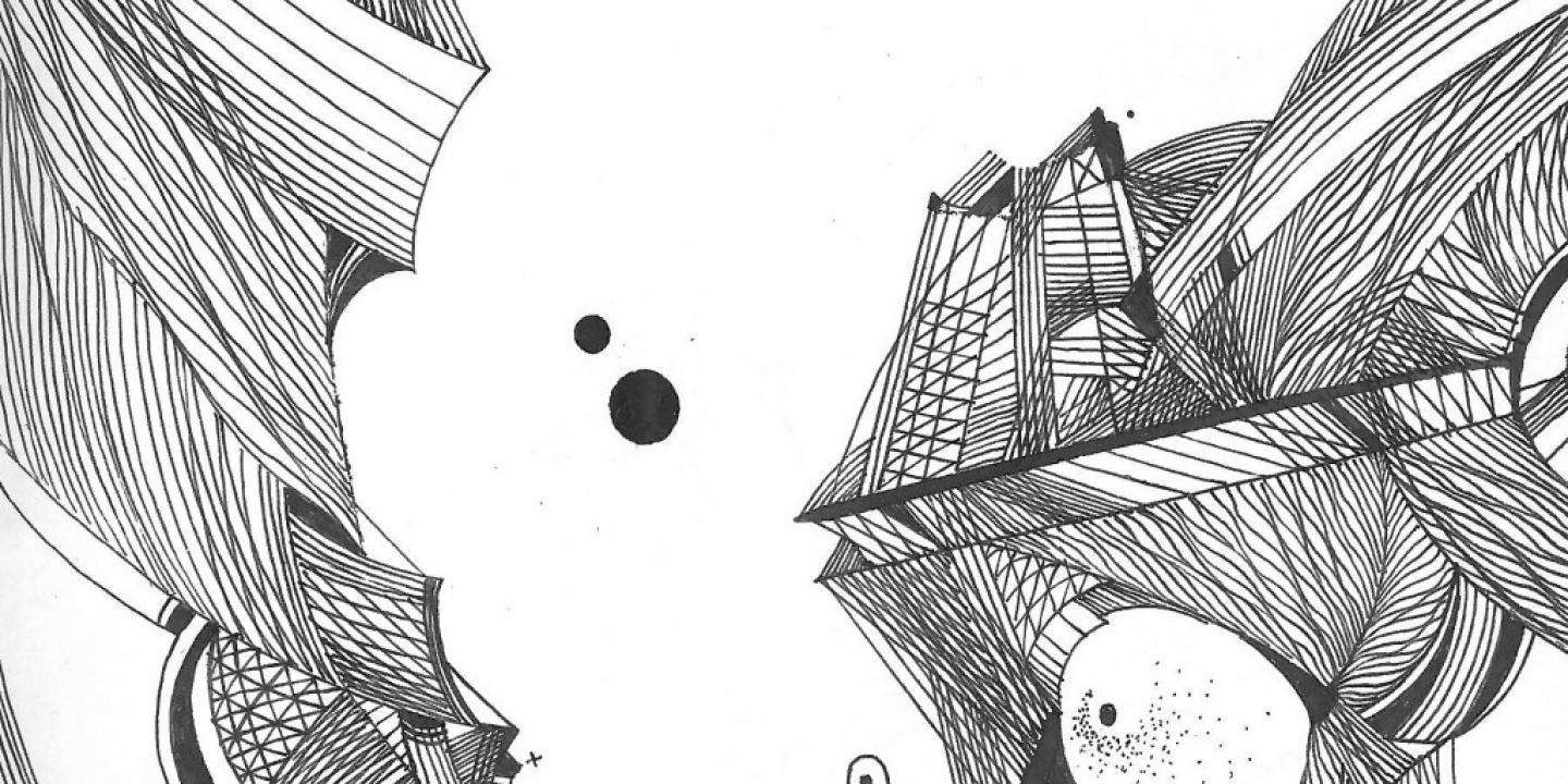 Pēteris Martinsons. Drawing from the sketchbook. 24.08.1986. Ink on paper. Donation of Indulis Leinerts. Collection of the LNMA / Museum of Decorative Arts and Design. Scanned image. Publicity photo