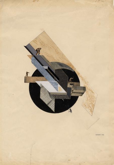 Gustavs Klucis. Dinamiskā pilsēta. 1919. Papīrs, fotomontāža, aplikācija, gua&scaron;a, zīmulis. LNMM kolekcija