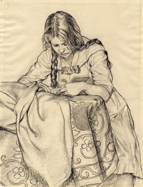 Alfrēds Plīte-Pleita. Herta lasa. 1913. Papīrs, zīmulis. LNMM kolekcija
