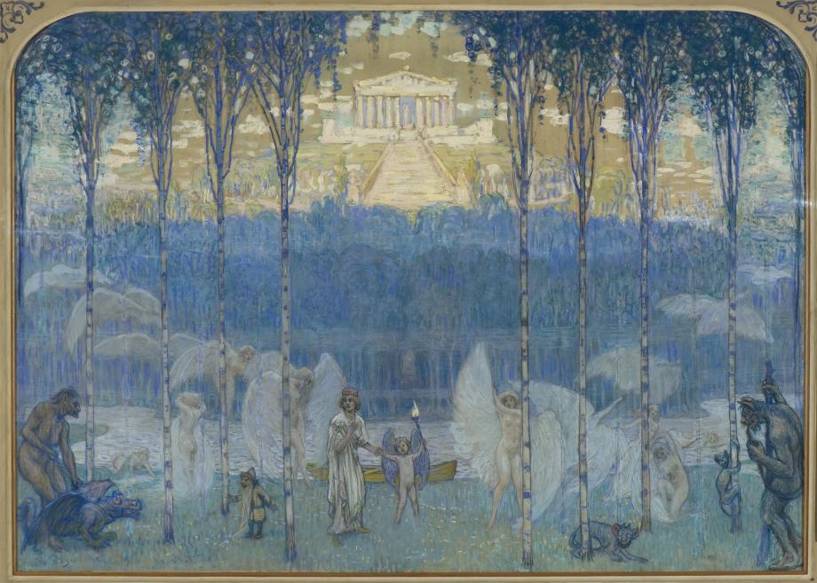 Janis Rozentāls. Skatuves priek&scaron;kara mets Rīgas Latvie&scaron;u biedrībai. 1909. Audekls, pastelis. LNMM kolekcija