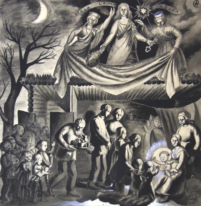 Ansis Cīrulis. Ziemas svētki. 1921. Papīrs, tu&scaron;a, cinka baltais. LNMM kolekcija