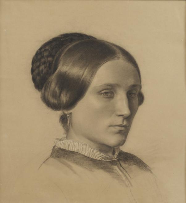 Otīlija fon Bol&scaron;vinga (Ottilie von Bolschwing). Sievietes portrets. 1852. Papīrs, zīmulis. 44,7 x 46 cm. LNMM kolekcija