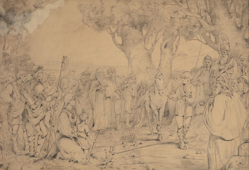 Arturs Baumanis. Likteņa zirgs. 1886. Papīrs, zīmulis. LNMM kolekcija