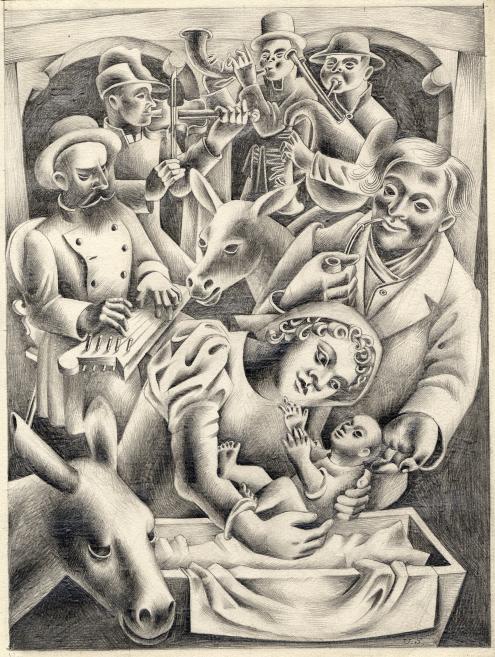 Uga Skulme. Kritus dzim&scaron;ana. No cikla &ldquo;Nabagu Bībele&rdquo;. Līdz 1925. Papīrs, zīmulis. LNMM kolekcija