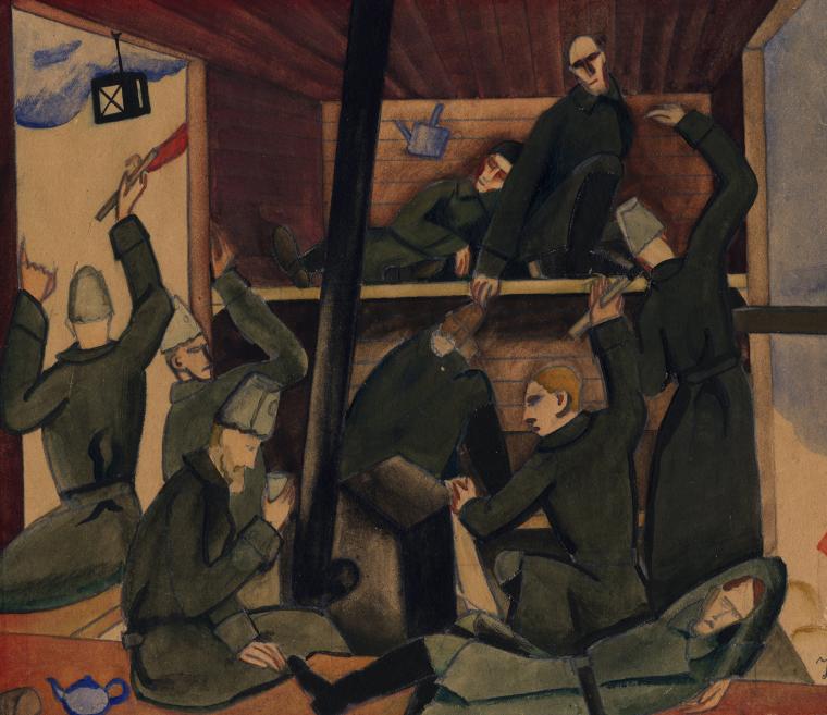Jēkabs Kazaks. Vasara (Vasara kareivju vagonā). 1917. Papīrs, akvarelis. LNMM kolekcija