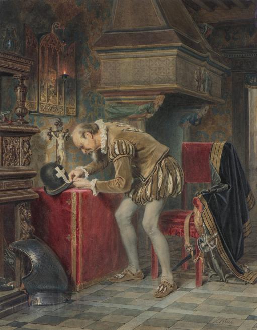 Kārlis Hūns. Bērtuļa nakts priek&scaron;vakarā. 1868. Papīrs, akvarelis. LNMM kolekcija