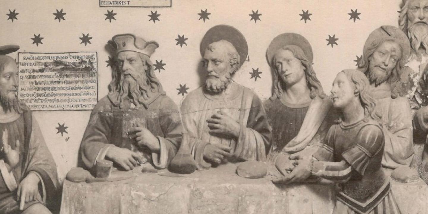 Alinari Brothers Printing House (10099). Photography of Agnolo di Polo barelief "Maria Magdalene Washing Jesus Feet" located in San Vivaldo holy mountain church complex "Gerusalemme", Convento dei Minori Osservanti. Community of San Miniato al Tedesco, Tuscany. The 1880s. Albumin print, fixed on cardboard. Library Collection of the Latvian National Museum of Art. Publicity photo