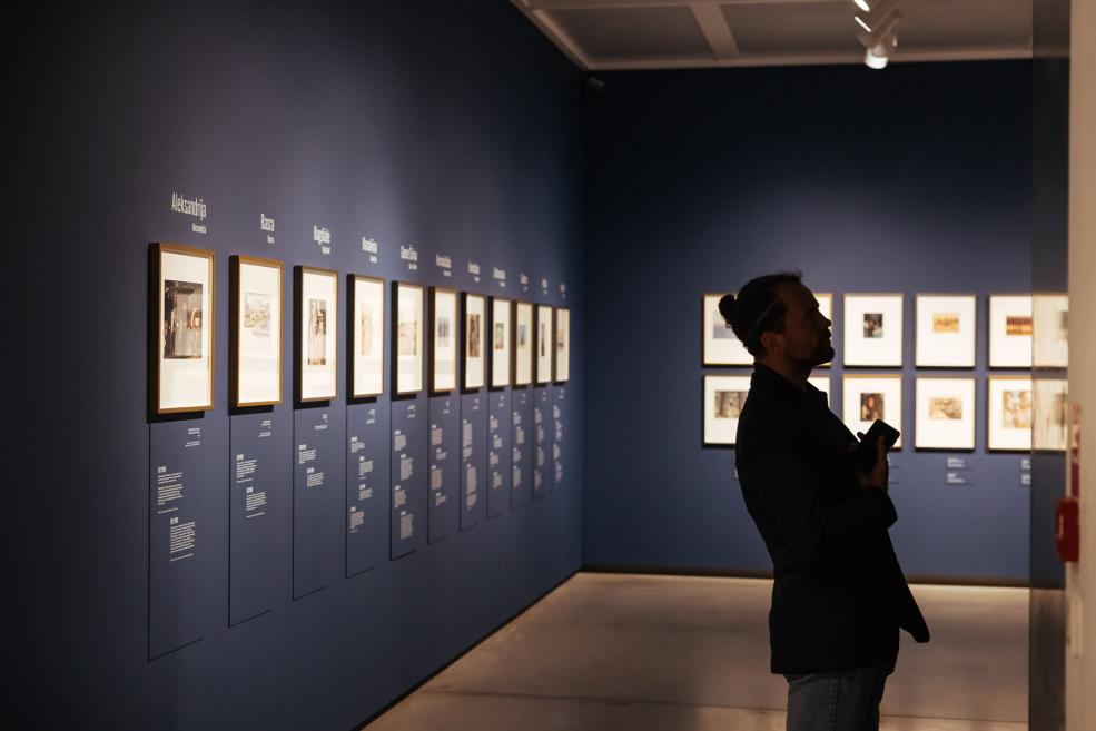 The visitor examines the exhibition