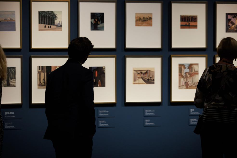 The visitor examines the exhibition