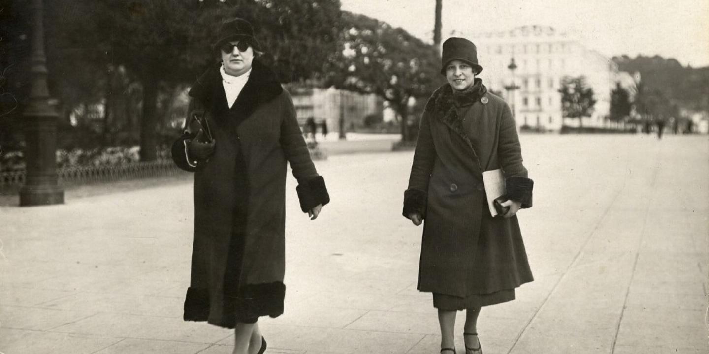 Aleksandra Beļcova and Austra Ozoliņa-Krauze in Southern France. Mid &ndash; late 1920s. Photograph on paper. Unknown photographer. Collection of the Romans Suta and Aleksandra Beļcova Museum. Scanned image