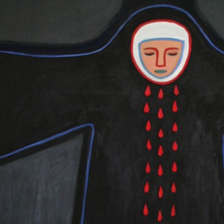 Daina Dagnija. Carmelite Nun. Detail. 1981. Oil on canvas. Collection of the Latvian National Museum of Art, Riga. Photo: Valdis O&scaron;iņ&scaron;