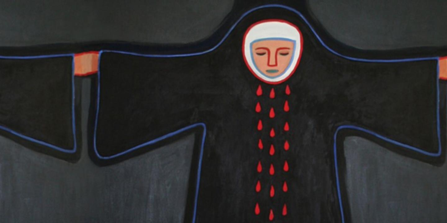 Daina Dagnija. Carmelite Nun. Detail. 1981. Oil on canvas. Collection of the Latvian National Museum of Art, Riga. Photo: Valdis O&scaron;iņ&scaron;