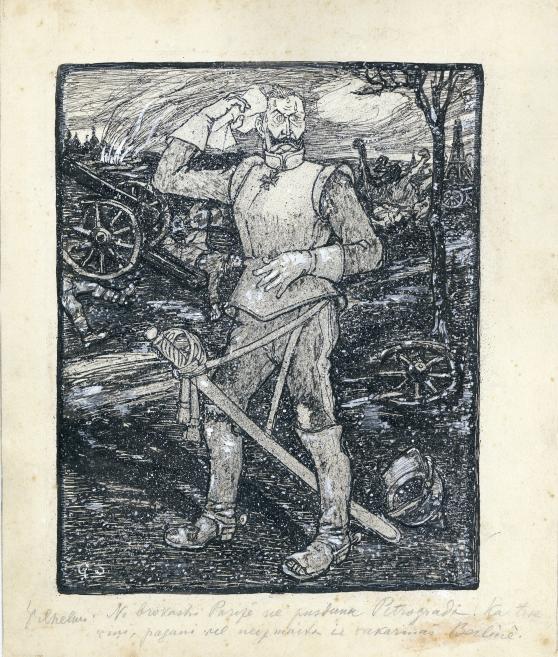 Gustavs &Scaron;ķilters. Wartime Caricature of 1914. 1914. Indian ink and white tempera on paper.&nbsp;LNMA collection