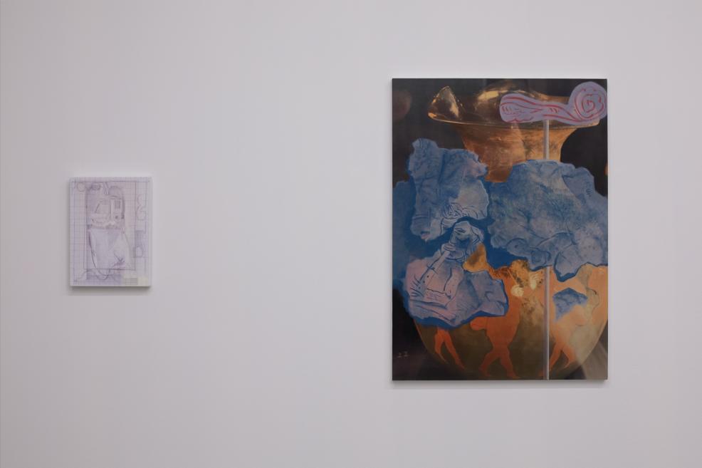 Works by Inga Meldere and Luīze Nežberte at the Purvītis Prize 2025 exhibition.