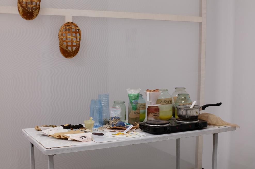 Works by Inga Meldere and Luīze Nežberte at the Purvītis Prize 2025 exhibition.