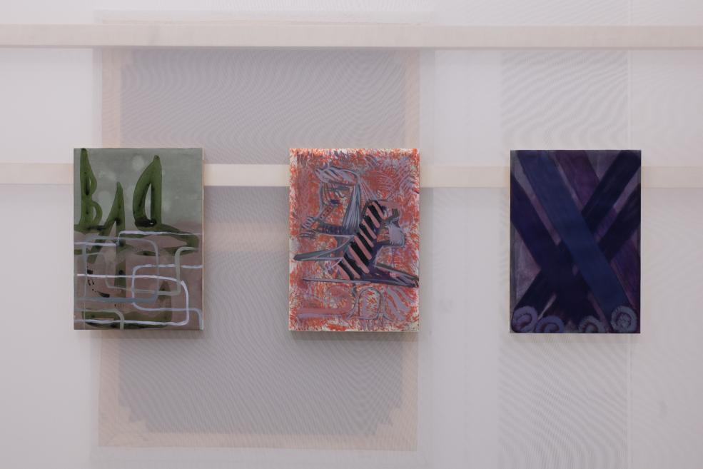 Works by Inga Meldere and Luīze Nežberte at the Purvītis Prize 2025 exhibition.