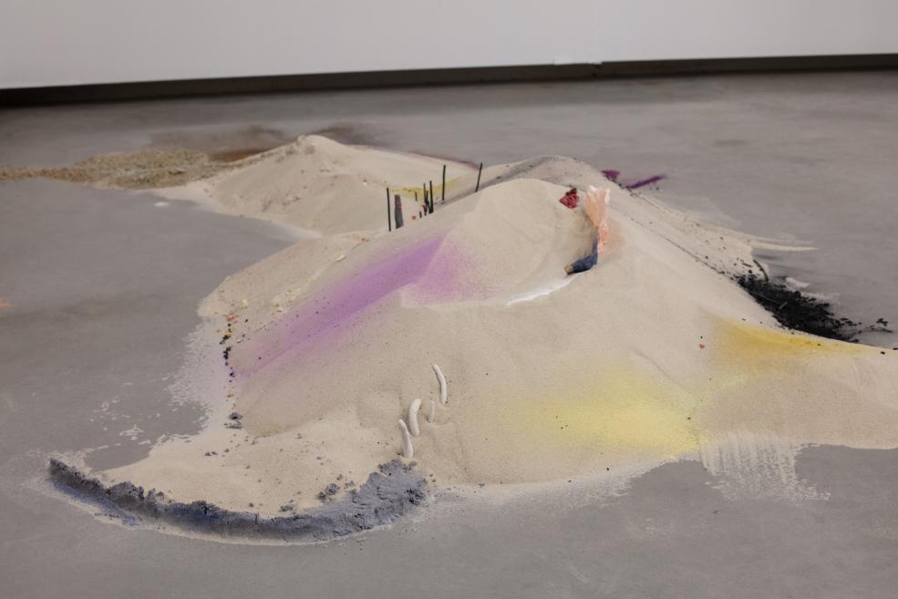 Works by Inga Meldere and Luīze Nežberte at the Purvītis Prize 2025 exhibition.