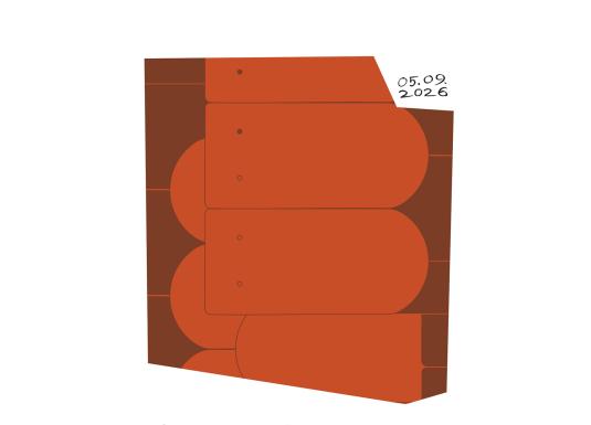 Abstrakta grafiska kompozīcija ar oranžbrūniem blokiem un uzrakstu 05.09.2026 augšējā labajā stūrī.