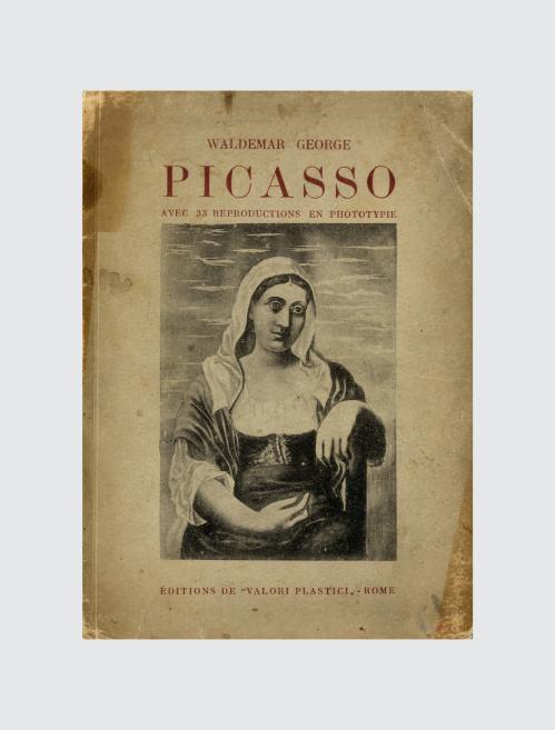 Novalkota grāmatas vāka lappuse ar sievietes portretu un tekstu Waldemar George Picasso, uzrakstu A vec 33 reproductions en phototypie.
